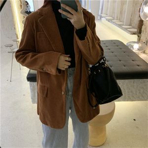 Casual Loose Corduroy Blazer Women Formal Vintage Jacket Office Ladies Elegant Work Wear Blazers Coat Tops 210421