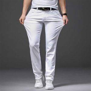 Осенние мужские утяжные белые джинсы классический стиль Slim Fit мягкие брюки мужской бренд бизнес случайные штаны 211104