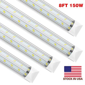 150W SMD 5730 V-formad 2FT 3FT 4FT 5FT 6FT 8FT Kylare dörr LED-rör T8 Integrerade dubbelsidiga sidor Ljus 85-265V Lampor Lager i USA