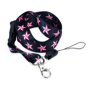 Pink/White Star Black Lanyard Keychain Necklace Cellphone holder badge holde keys ID neck straps 12pcs/lot