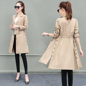 Trench Coat for Women Streetwear Slim Single Breasted Coat Women Long Dark Green Overcoat Manteau Femme Plus Size 3XL 210625