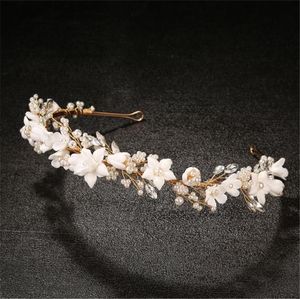 Fascia per capelli coreana in ceramica bianca per capelli da sposa, perle da sposa, corona, diadema, strass di cristallo, fascia per capelli, principessa regina, accessori per capelli, gioielli, ornamento per copricapo