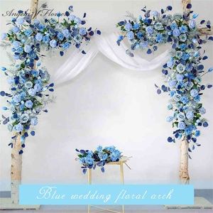 Custom wedding props arch backdrop party event decor artificial flower row silk blue white outdoor lawn fake arrangement 210706