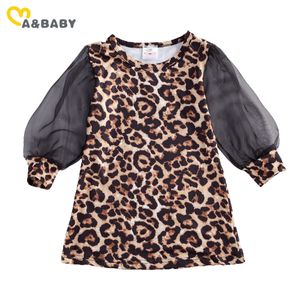 1-6y criança criança meninas vestido de leopardo tulle lanterna manga es para outono primavera crianças 210515