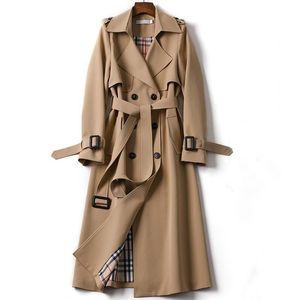 Women's Trench Coats Long 2021 Autumn Lapel Double Breasted Slim Windbreaker Korean Elegant Belted Solid Coat Ladies Outwear