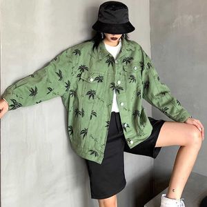 Harajuku vintage långärmad jacka kvinnlig höst koreansk mode överdimensionell lös lönnlöv bf denim casual 210608