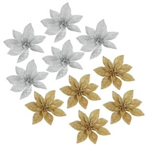 Dekoratif Çiçek Çelenkler 10 PCS Glitter Yapay Çiçek Noel Çelenk Sahte