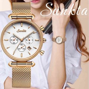 Sunkta Luxury Watch Kvinnor Vattentät Rose Gold Steel Strap Ladies Armbands Klockor Varumärke Datum Klocka Relogio Feminino 210517