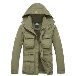 Män Taktisk Jacka Höst Snabbtork 2-i-1 XXXL Militär Stil Armé Coat Male Multi Fickor Hooded Windbreaker Vattentät 210518