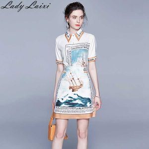 Summer Runway Women letter print Two Pieces Sets Short Sleeve blouse Tops and High waist Skirts Outfits Female 210529