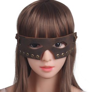 BDSMレトロクレイジーホースレザー素材ブラッククリスタルペンダントエロティック成人体化コスプレリベット装飾マスク