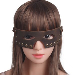 BDSM retrò pazzo cavallo cuoio materiale nero cristallo pendente erotico adulto flirt cosplay rivetto decorazione maschera