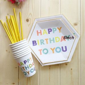 Disposable Dinnerware Cartoon Happy Birthday Series Tableware Gilding Paper Straws Cup Plate For Girl Boys Kids Party Decoration