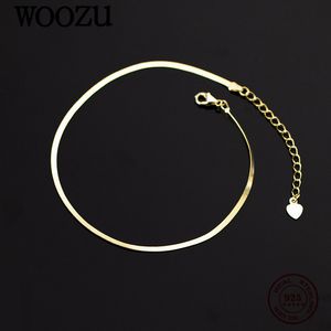 WOOZU Real 925 Sterling Silver Fashion Golden Glossy Snake Bone Anklet For Women Party Korean Foot Leg Summer Beach Jewelry Gift