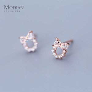 925 Sterling Silver Fashion Clear CZ Stud Earrings per le donne in oro rosa Colore Geometrico Design geometrico Pins Pins Stuss Gioielli 210707