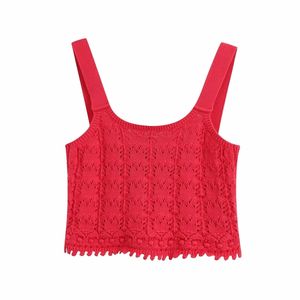 Kvinnor Eleganta Slim Tank Toppar Mode Ladies Röd Jacquard Casual Kvinna Strikkad Bomb Flickor Chic Knitwear 210430