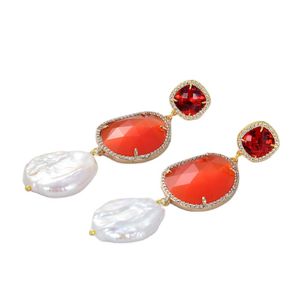 Wholesale coin dangle earrings for sale - Group buy GuaiGuai Jewelry White Coin Pearl Cultured White Keshi Pearl Orange Crystal Cz Pace Hook Dangle Earrings Handmade For Women Real Gems Stone Lady Fashion Jewellry