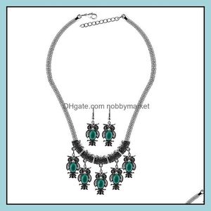 Earrings & Necklace Jewelry Sets Fashion Ladies Vintage Owl Turquoise Statement Necklaces Set For Women Wholesale On Sale Drop Delivery 2021