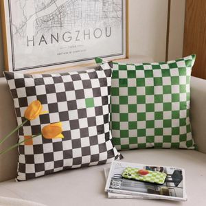Wholesale black sofa couches resale online - Cushion Decorative Pillow DUNXDECO Couch Cushion Cover Decorative Case Modern Nordic Artistic Classical Check Black Green Color Sofa Chair C
