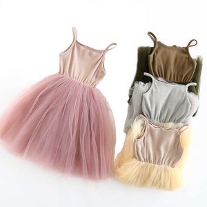 New Baby Girls Sling Ball Dresses Maglia in maglia di cotone Vest Ballet Tutu Dress Summer Girl Party Vestidos 2-9Years DQ360 Q0716
