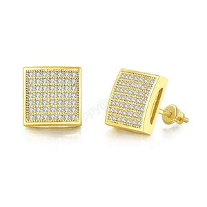 Novos Brincos de Moda Hip Hop para Homens Prata Ouro Gelado Out Cz Square Stud Brinco Com Parafuso De Volta Jóias