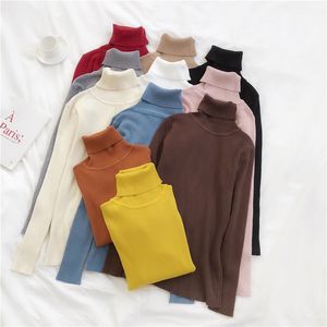 Turtleneck Sweter Damskie Damskie Koreański Styl Jesień I Zima Dzianiny Pulowce Podstawowe Slim Solid Color Top Sweter Kobiety 210420