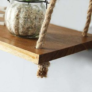 Other Home Decor 1Pcs Natural Wooden Hanging Shelf Wall Swing Storage Shelves Rope Wood Organizer Floating Rack Kitchen Living Room Bedroom