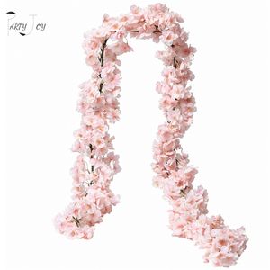 PARTY JOY 2PCS 144 1.8M Artificial Cherry Blossom Garland Fake Silk Flower Hanging Vine Sakura for Party Wedding Arch Home Decor 210925