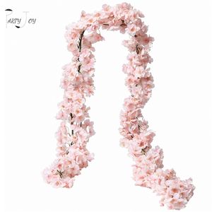 Festa alegria 2 pcs 144 1.8m Artificial Blossom Blossom Garland Flor De Seda Falso Pendurado Videira Sakura para Festa Casamento Arco Home Decor 210925