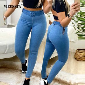 2021 Casual Design Hohe Taille Hose Mode Dame Seite Aushöhlen Bleistift Hosen Frühling Herbst Elegante Solide Frauen Dünne Jeans x0629