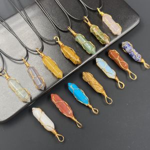 Mit Kupferdraht umwickeltes Sechseck-Pendel-Chakra-Anhänger, Heilkristall, Opal, türkisfarbener Stein, rosafarbener Quarz, Halsketten, Schmuck, Mode, vergoldet