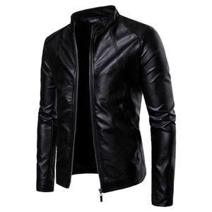Erkek S-LIM Ceket Moda Katı Renk Motosiklet Kış Ceketler Chaqueta Hombre Rüzgar Geçirmez Siyah Deri Ceket Kurtka X0621