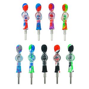 Por atacado fumar tubos silicone néctar colecionadores com unhas de titânio 14mm masculino ferramentas de Dabber ferramentas Dab Rig Bongs Nector Collector Kit