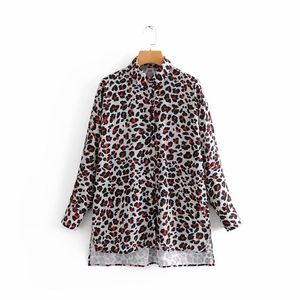Kobiety Vintage Leopard Skóry Wzór Drukowanie Luźna Bluzka Dorywczo Koszula Z Długim Rękawem Sexy Femininas Blusas Chic Topy LS2693 210420