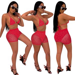 Mulheres Duas Partes Roupas Swimwear Lantejoulas Push Up Bra Tops See-thrins Shorts Conjuntos de Verão Biquíni Swimsuit Sexy Clubwear Sportswear 564 Y2