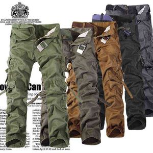 Nova calça cargo masculina 6 cores verde exército bolsos grandes decoração calça casual masculina lavagem fácil calça militar outono plus size 42 H1223