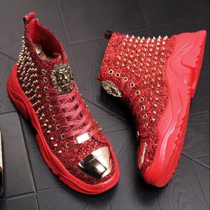 Chaussure homme luxe marque 리벳 부츠 남성 신발 디자이너 스니커즈 남성 펑크 하이 탑 골드 레드 라이트 하단 캐주얼 플랫폼 신발 zapatillas hombre P4