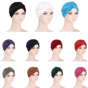 Mulheres Knotted Indian Cap Indente Hijab Stretchy Turbante Chapéu Muçulmano Headband Feminino Chemo Caps Adulto cabeça Envoltório Headcover Moda