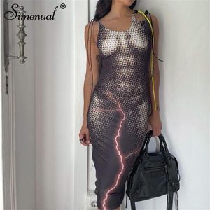 Robes d￩contract￩es Sim￩nuelle Impression 3D Sangle de boucle Bodycon maxi Mode d'￩t￩ 2022 Tenues de v￪tements de club Cyberghetto Baddie Aesthetic Dress
