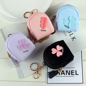 Pink Flower Small Bag Women PU Leather Coin Purses Fashion Jelly Handbag Girls Coin Card Holder For Kids Purses Keychain