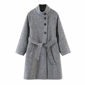 Женщины середины высокого ремень шеи пальто британская мода женская скошенная однобортная клетчатая куртка 210520