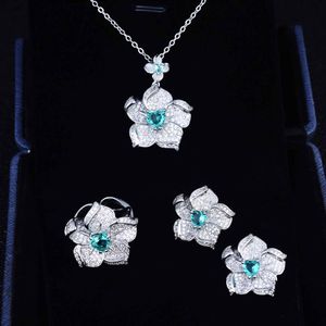 ,big Flower Moissanite Promise Set Real Sterling Sier Bijou Wedding Earrings Rings Necklace for Women Jewelry Gift
