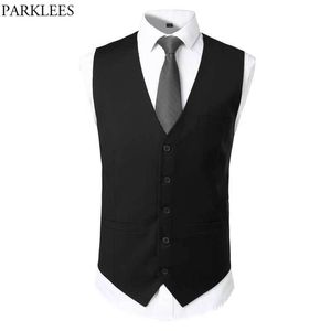 Mäns Svart Klänning Väst med Slips Varumärke Ärmlös Slim Fit Men Tuxedo Västar Formell Business Bröllop Pocket Gilet Homme 210522