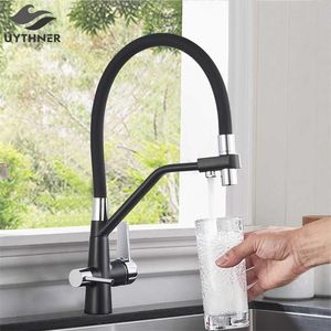 Kitchen Water Filter Faucet Kitchen faucets Dual Spout Filter faucet Mixer 360 Degree Rotation Water Purification Feature Taps 211108