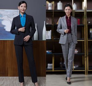 Fashion Women Casual Slim Blazers Suit Jacket And Long Pants Lady Office Suit Black Strip with Pockets Business Notched Blazer Coat SU0121