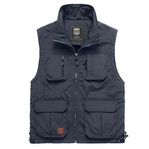 Sommarfjädernät Tunna Multi Pocket Vest för Man Largesize Casual Ärmlös Jacka Med Många Fickor Reporter Waistcoat 210925