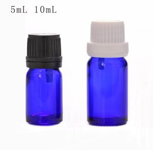 Ätherisches Ölflaschen-drosselreduzierer großhandel-5ml ml Glas Ätherische Ölflasche Offenisch Reduktionsmütze Glasflaschen Blaue Glasölflasche