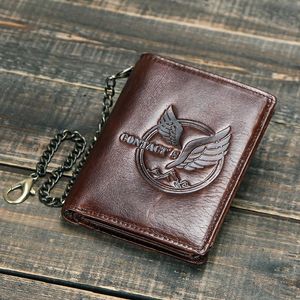 Wallets Classic Leather Men's Wallet Multi-function Chain Vertical Section Cow 2021