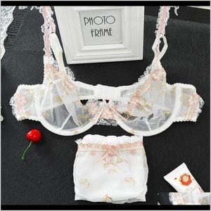 Bras Sets Yandw Women Bra Panty Sales Separated Thin Transparent Lace Embroidery Set Mesh Floral 70 75 80 85 90 95 100 A B C D E F G Ei6K9