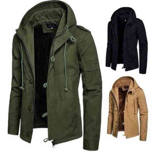 Waist Coats toptan satış-Erkek Ceket Ordusu Yeşil Askeri Geniş Belli Ceket Rahat Pamuk Kapüşonlu Rüzgarlık Ceketler Palto Erkek Y211221